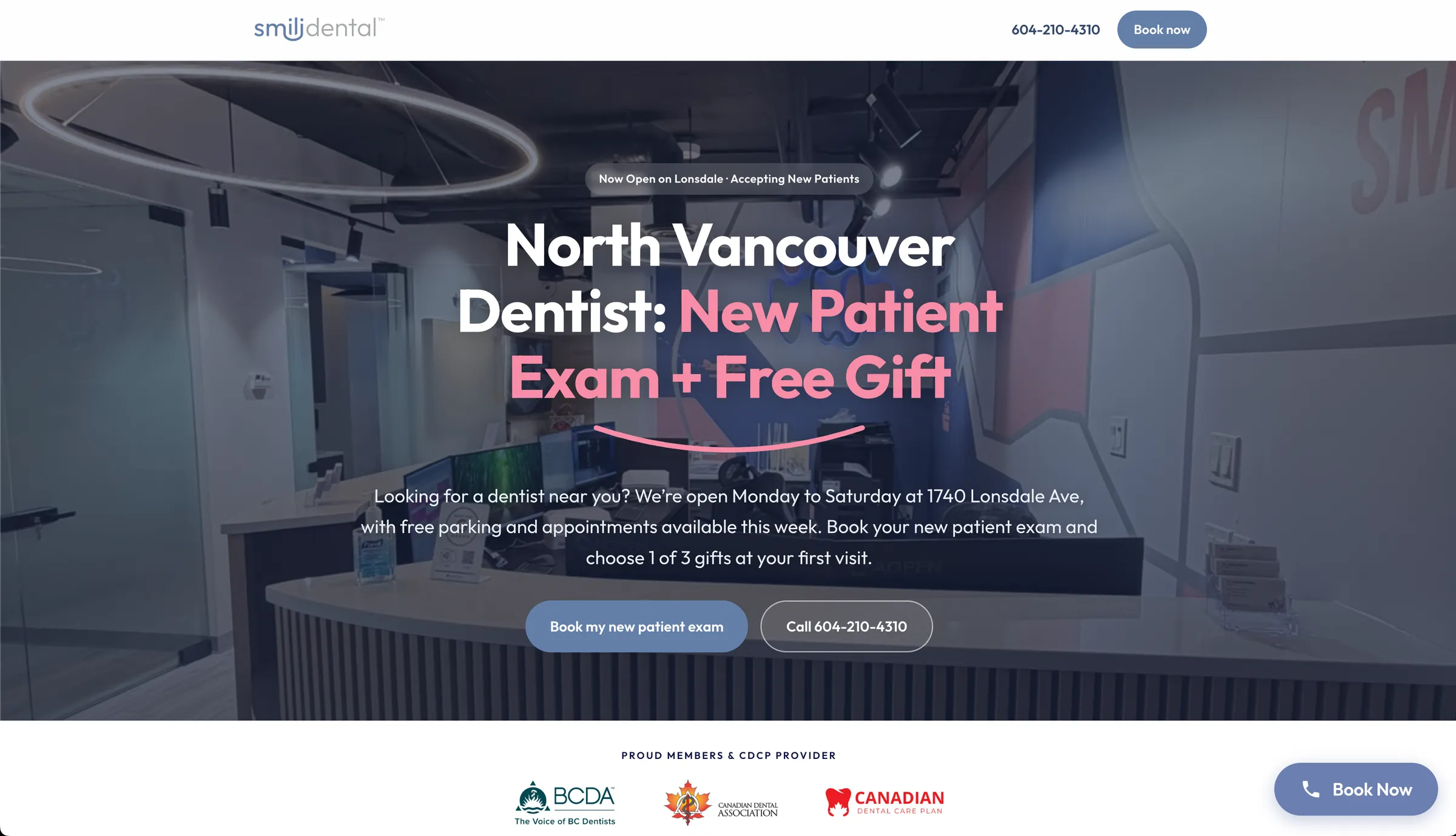 Smili Dental's website home page