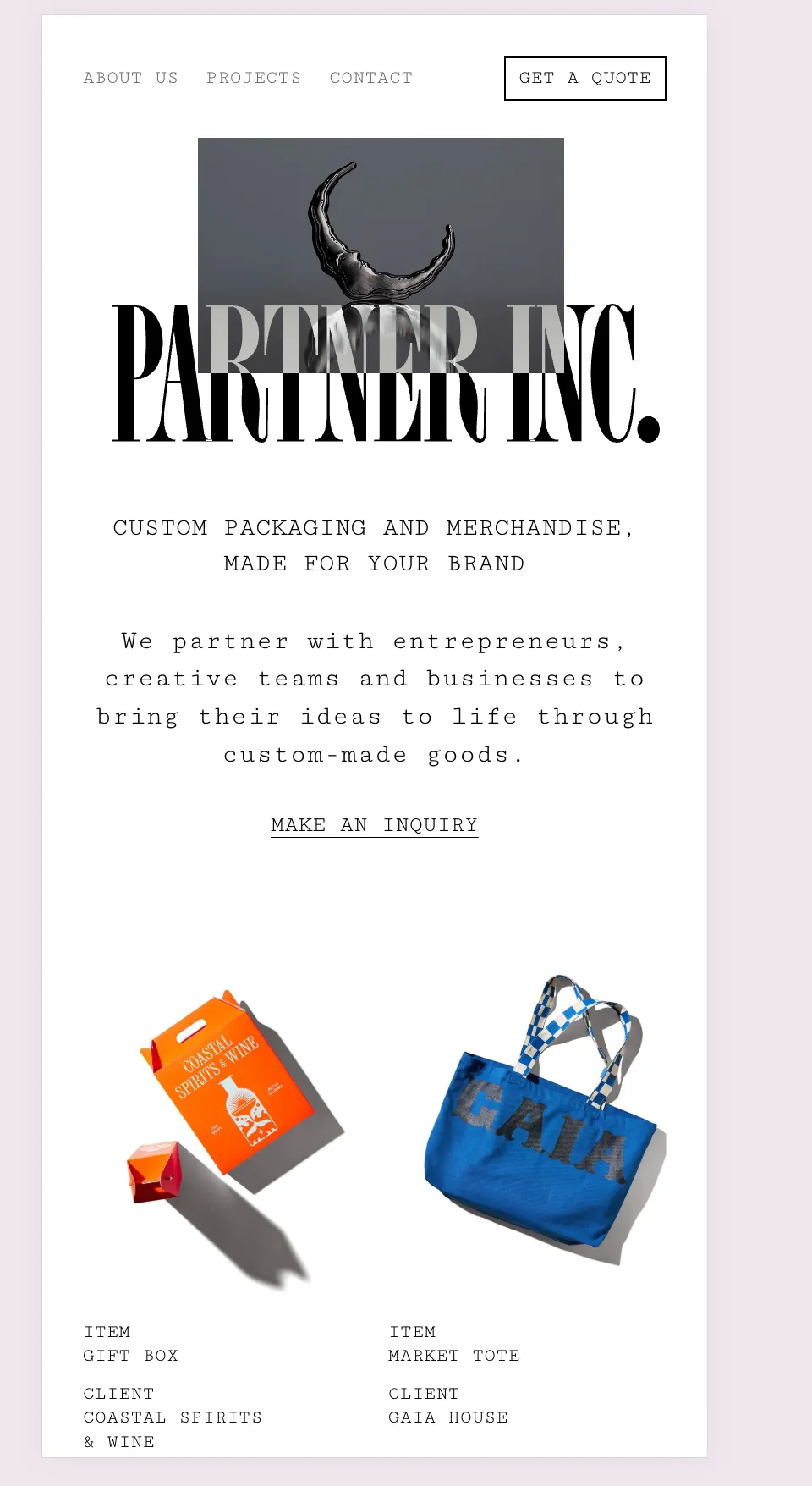 Partner Inc's website on a phone