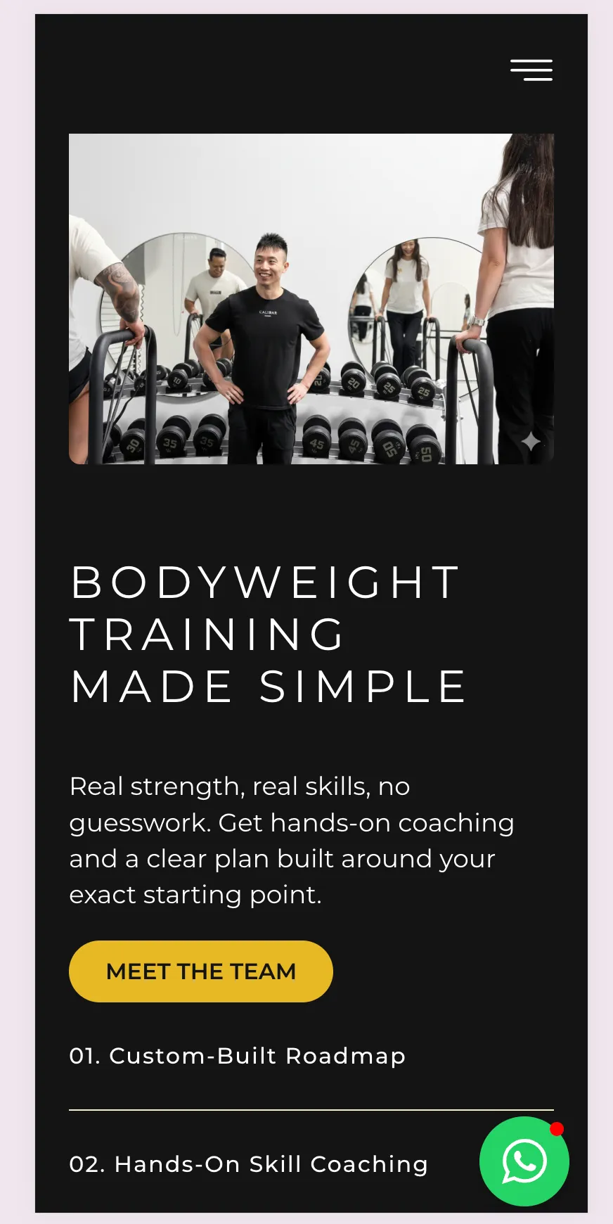 Calibar Fitness's website on a phone