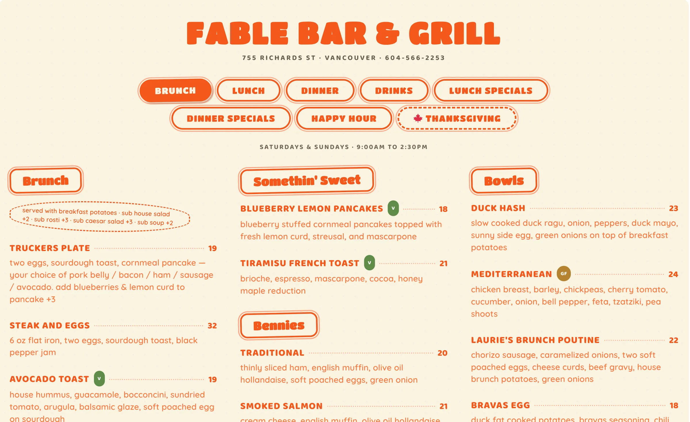 Fable Bar & Grill's website on desktop