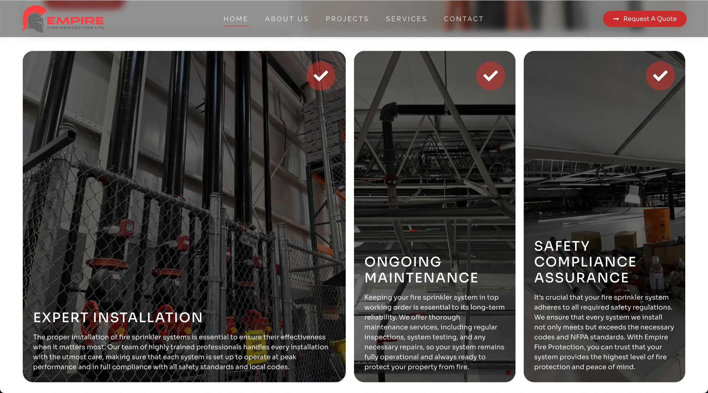 Empire Fire Protection's website services section