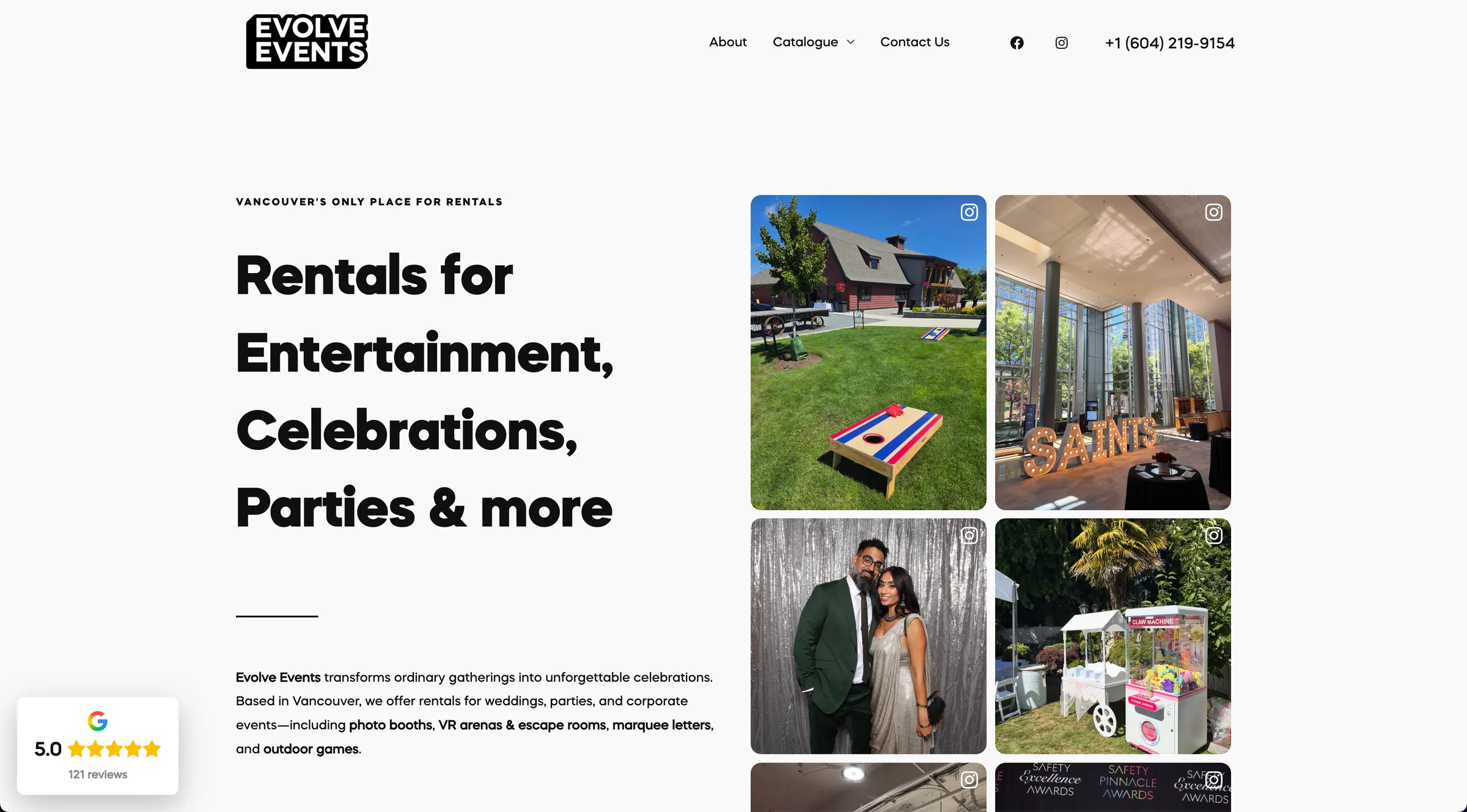 Evolve Events's website home page