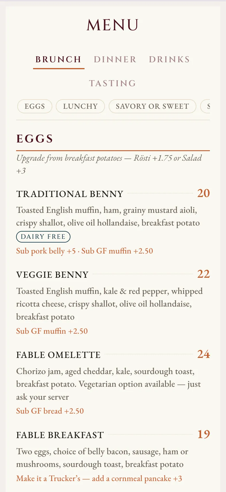Fable Kitchen's website on a phone