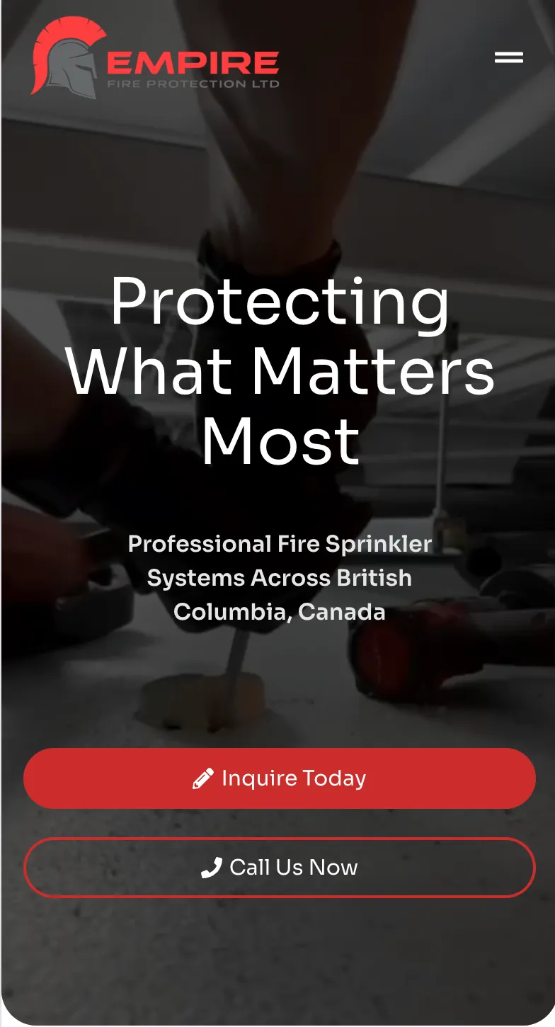 Empire Fire Protection's website on a phone