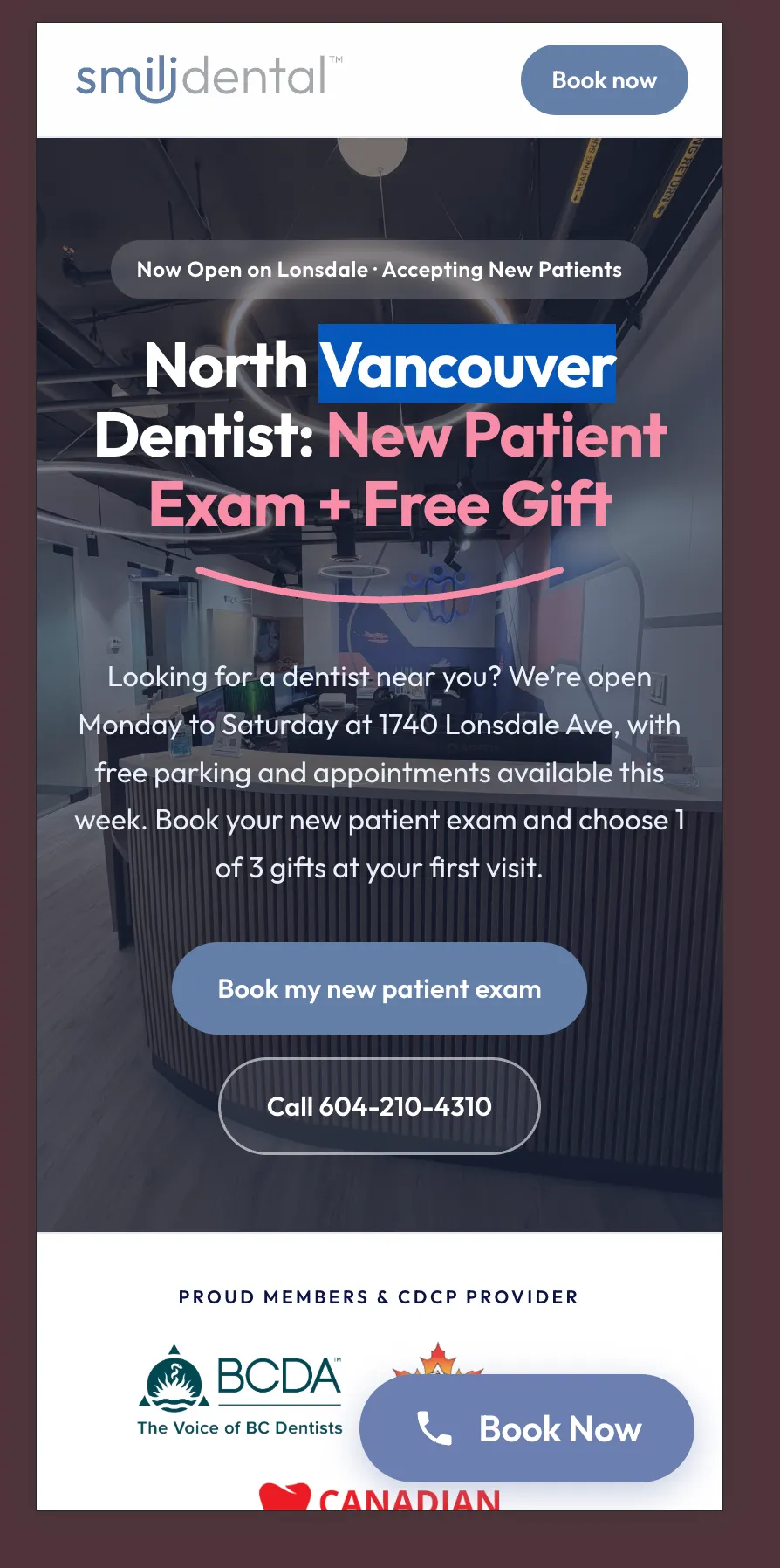 Smili Dental's website on a phone